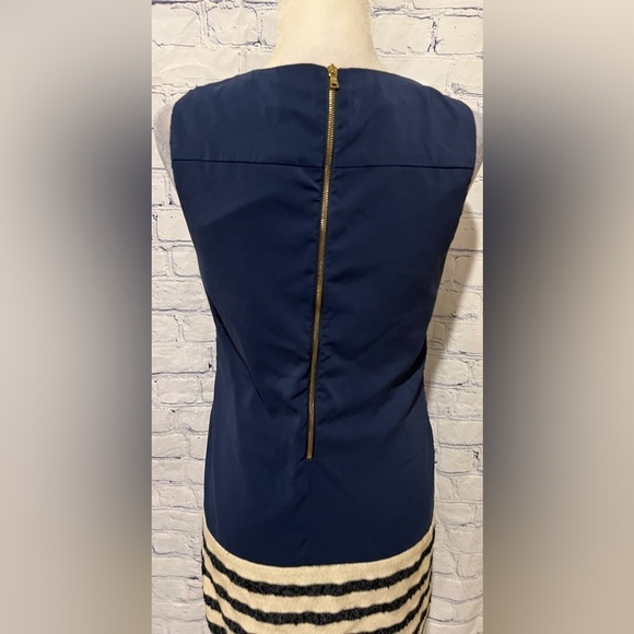 Boston Proper Preppy Shift Dress in Blue Tweed and Stripes Size 8 - Picture 5 of 8
